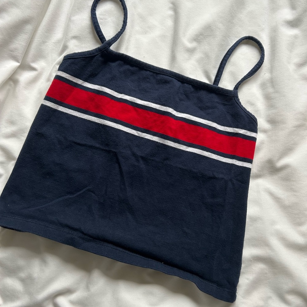 Brandy Melville Navy Crop Tank with Red and White Stripes